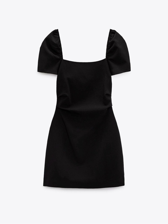 Zara Dresses & Skirts - Zara Black Short Puff-Sleeve Open Back A-Line Dress NWT Women XS Linen-Cotton
